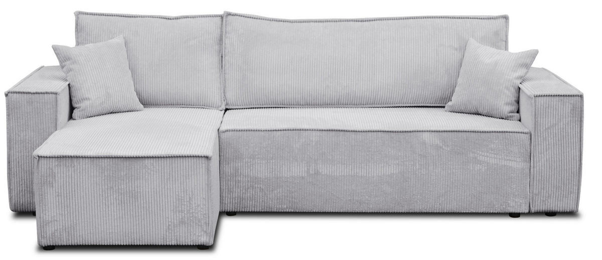 ECKSOFA Hugo L in L-Form mit Schlaffunktion und Bettkasten, Farbe: Hellgrau, Cordstoff, Ottomane Unsiversal - Hellgrau, Textil (244/145cm) - VENASI MÖBEL