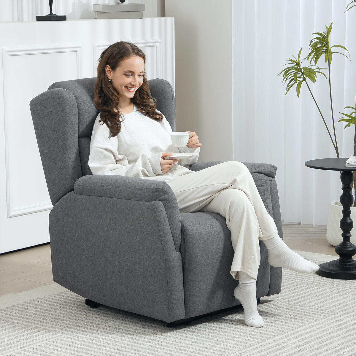 RELAXSESSEL, Fernsehsessel mit Liegefunktion, TV-Sessel mit Taschenfederkern - Dunkelgrau, Textil/Metall (80/101/94cm) - HOMCOM
