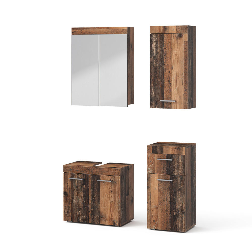 BADMÖBEL-SET Luna Oldstyle 4 Teile - Braun, Holzwerkstoff (60/56/34cm) - Vicco