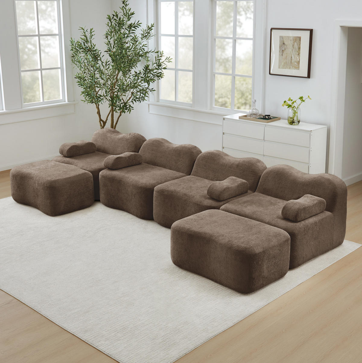 WOHNLANDSCHAFT 384/167/70 cm in Braun aus Samt, modular und ohne Montage - Braun, Textil (167/70/384cm) - Flora Grace