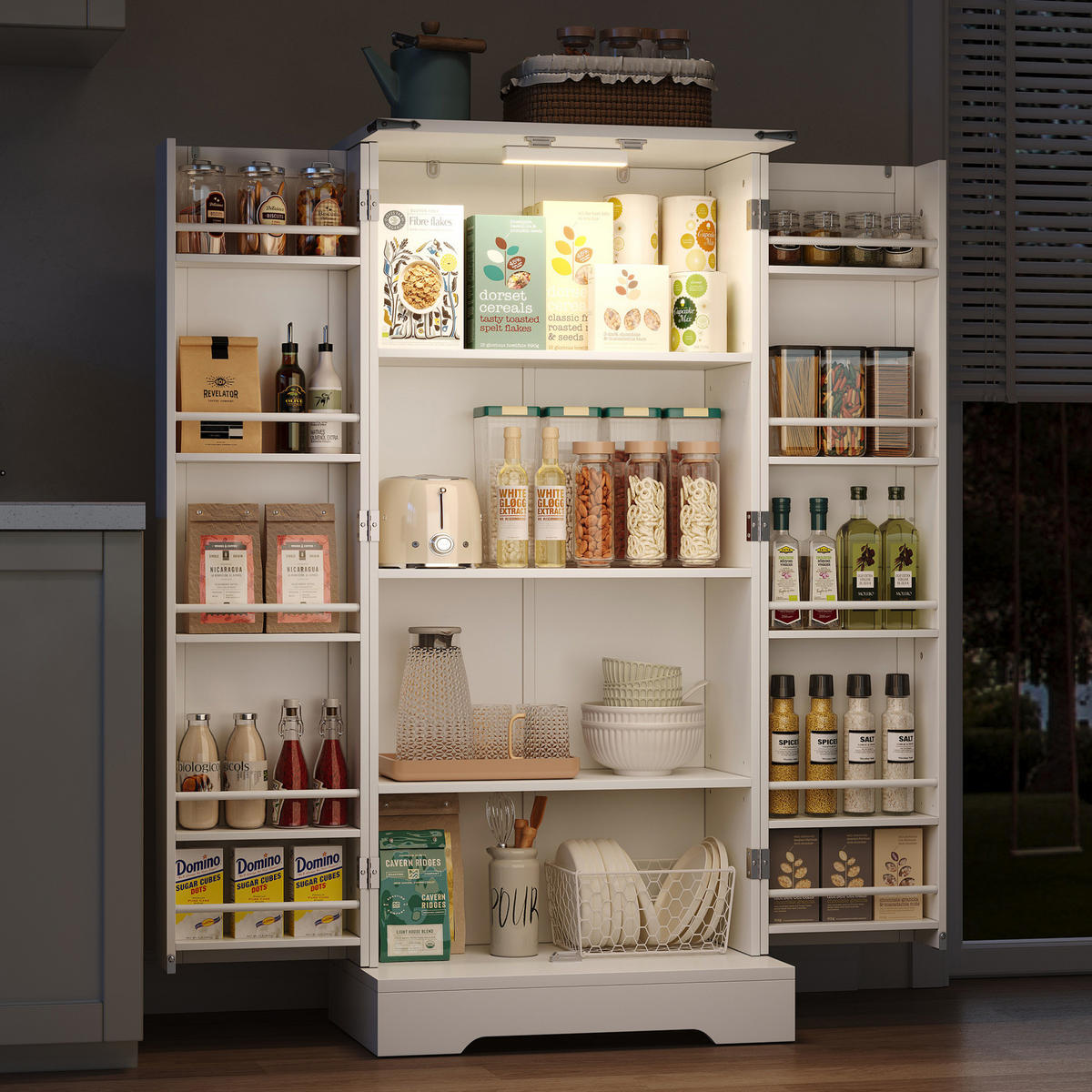 BUFFET 60/35/128,5 cm aus MDF und Holzwerkstoff mit LED-Beleuchtung Weiß - Weiß, Holzwerkstoff (60/128/35cm) - Modenvie