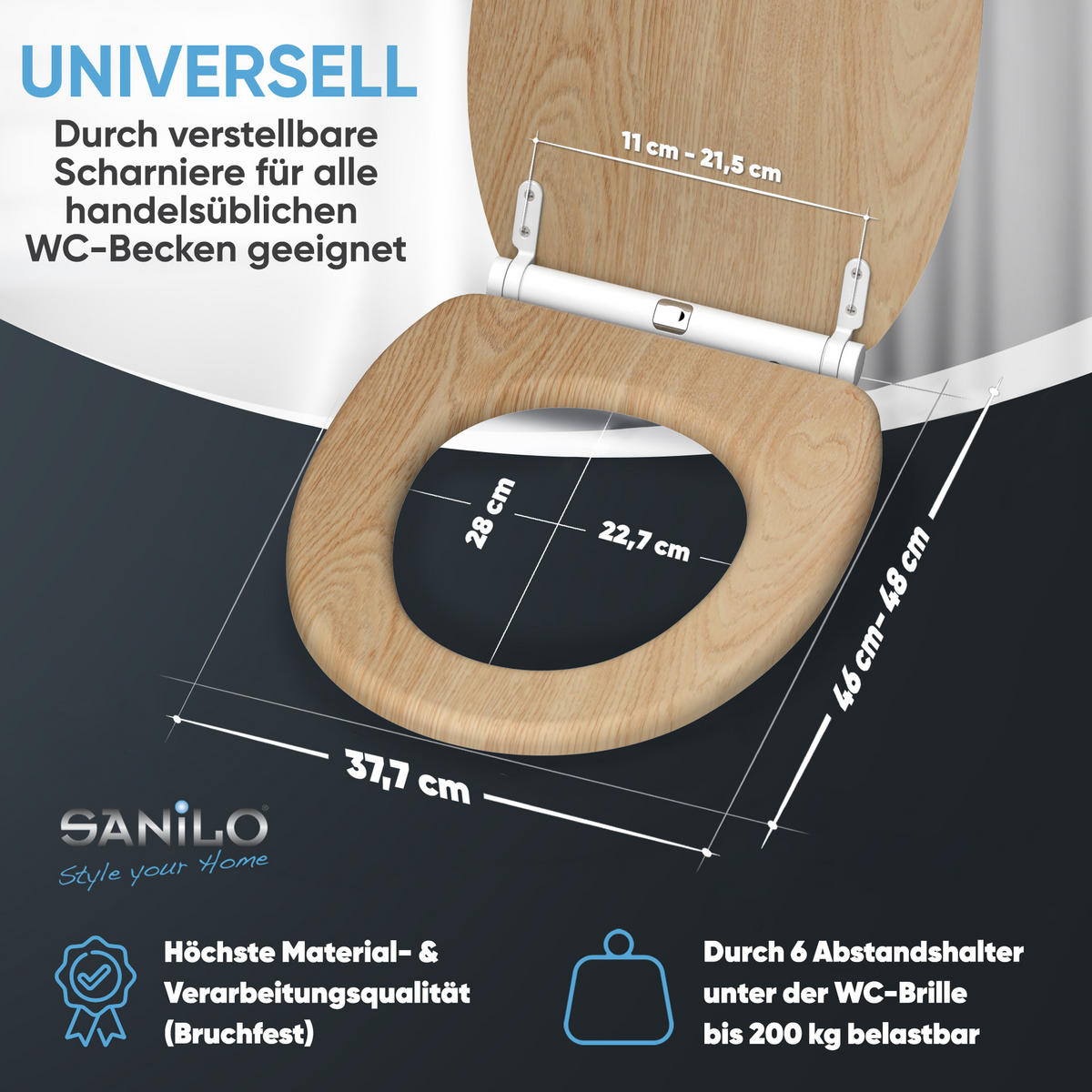 WC-SITZ mit Absenkautomatik & Top Fix Holz - Braun, Holzwerkstoff (37.7/5.5/48cm) - Sanilo