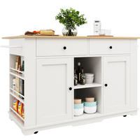 KÜCHENINSEL 151,5/84,7/91,7 cm Weiß/Natur aus MDF und Metall mit klappbarer Seite - Weiß, Holzwerkstoff (59.7/91.7/151.5cm) - OKMYHOME