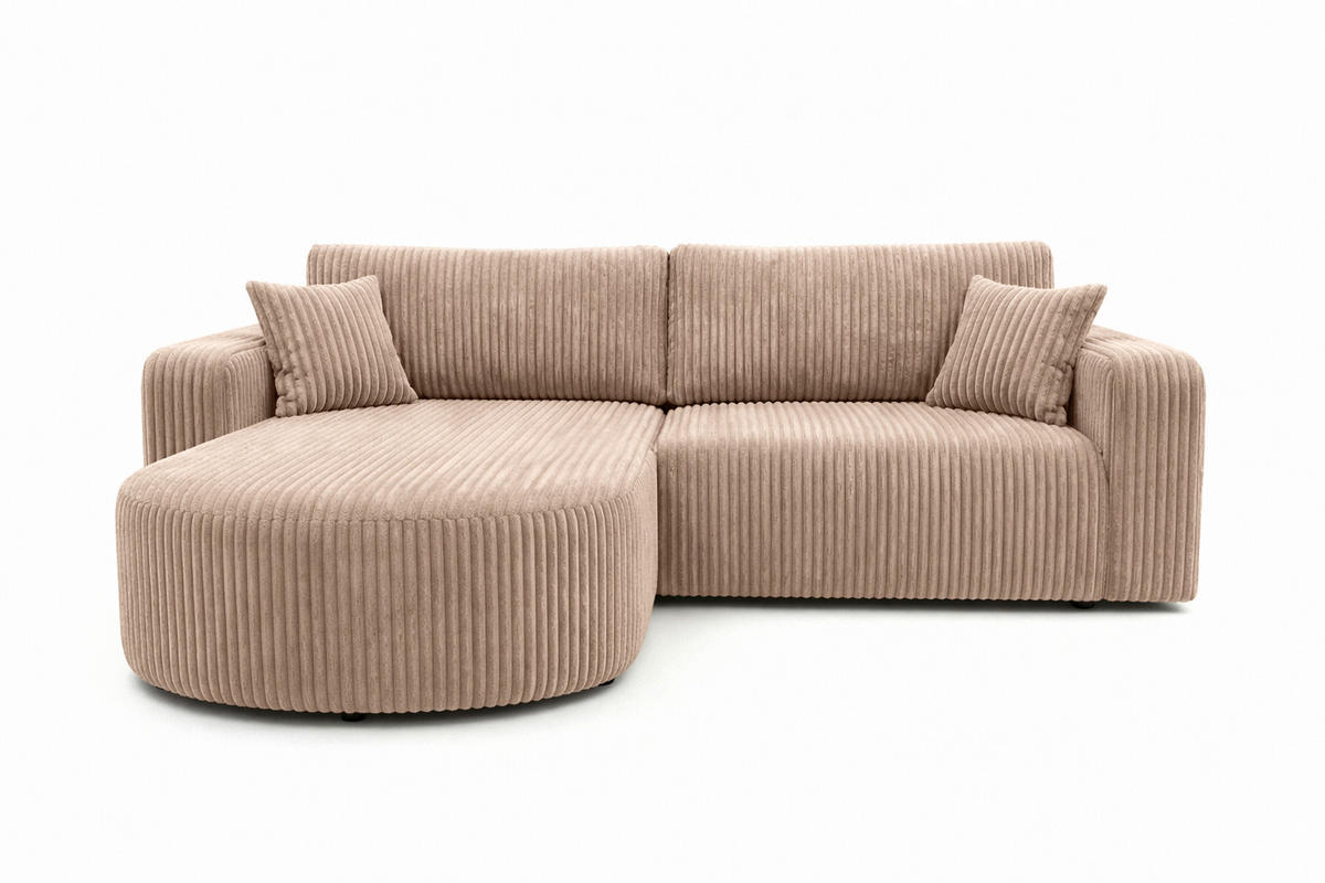 ECKSOFA Mit Schlaffunktion, Cordstoff Tilia, Braun, Links, ROUND ONE - Braun, Holz (244/175cm) - Kaiser Möbel