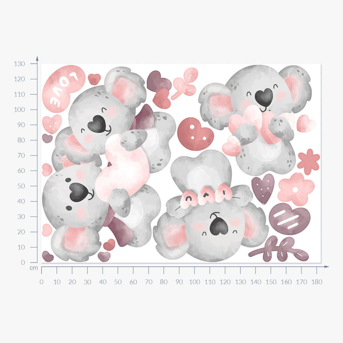 WANDAUFKLEBER 130x183cm - Pastellfarbene Koalas - Multicolor, Kunststoff (130/183/0.1cm) - Wallfluent