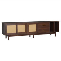 TV-SCHRANK 190 cm Braun & Rattan mit Schiebetüren, 2 Schubladen & 6 Füßen im Retro-Design - Braun, Holzwerkstoff (190/52/40cm) - Urban Meuble