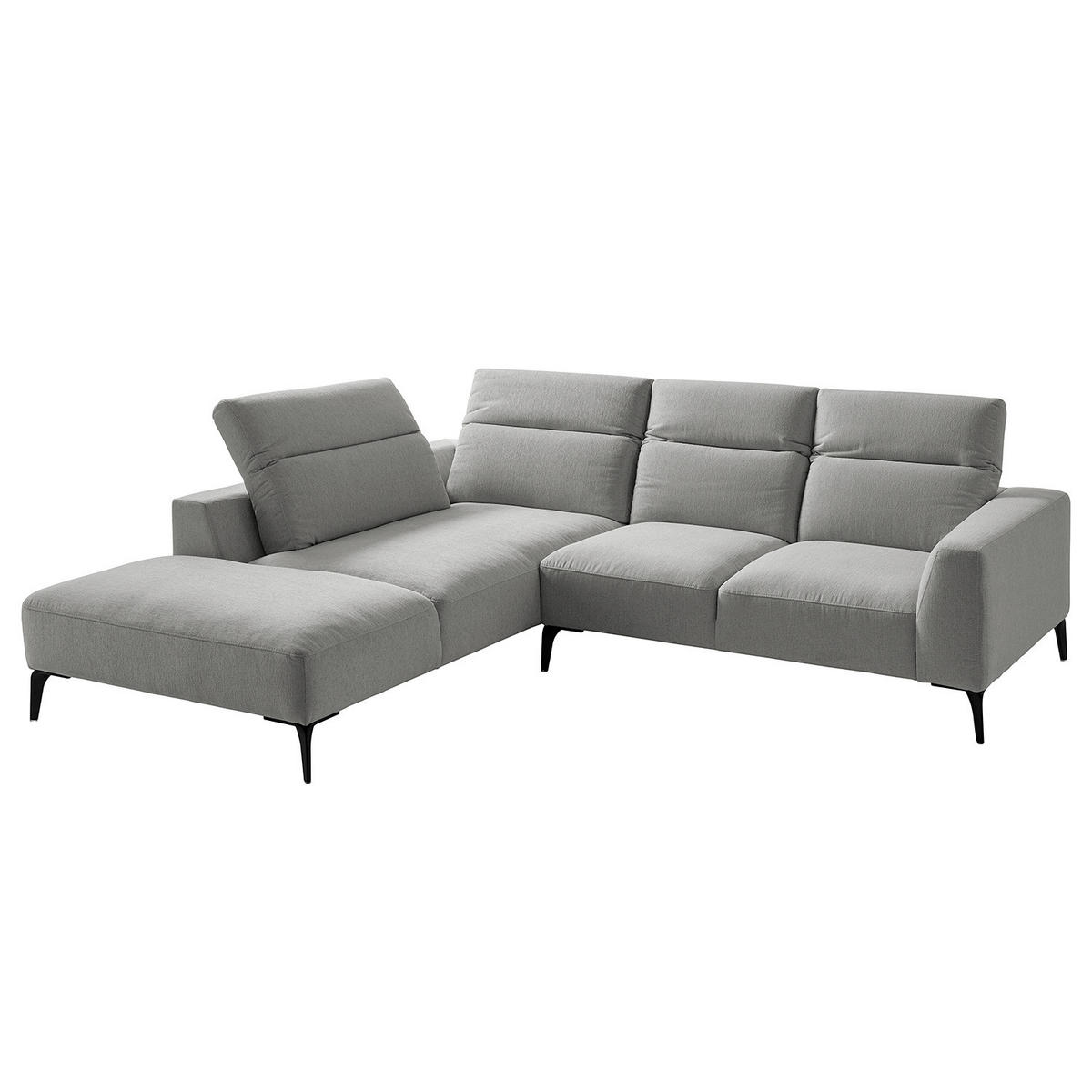 ECKSOFA mit Ottomane - Hellgrau/Schwarz, Textil/Metall (263/238cm) - home24