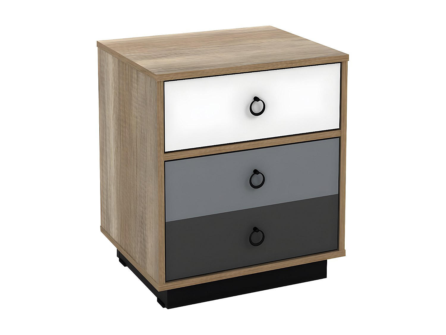 NACHTTISCH mit 1 Tür & 1 Schublade - Holzfarben, Weiß & Grau - KRYPTON - Multicolor, Holz (47.4/55.3/39.6cm) - Vente-Unique