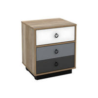 NACHTTISCH mit 1 Tür & 1 Schublade - Holzfarben, Weiß & Grau - KRYPTON - Multicolor, Holz (47.4/55.3/39.6cm) - Vente-Unique
