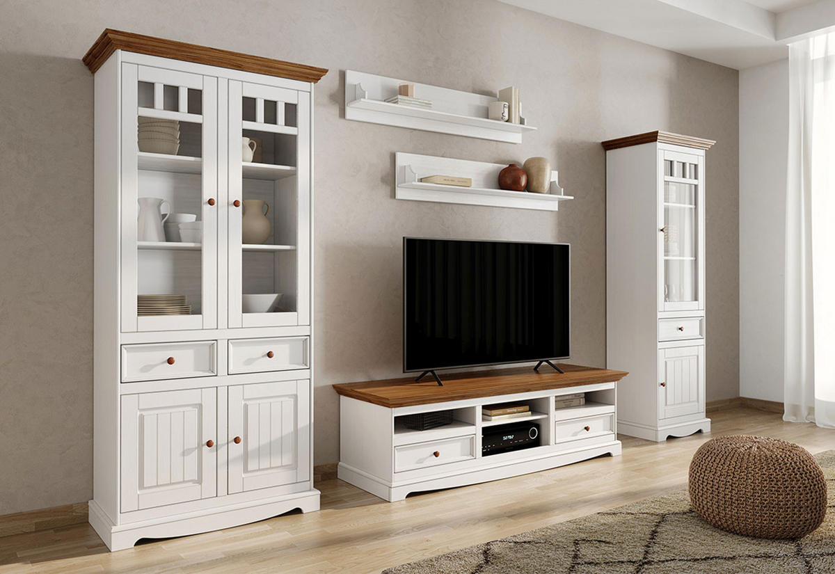 BÜCHERREGAL Belluno Elegante Kiefer weiß (RAL9010) lackiert / Kiefer gebeizt, Eichefarben 89 / 44 / 190cm - Eichefarben/Weiß, Holz (89/190/44cm) - Feldmann-Wohnen
