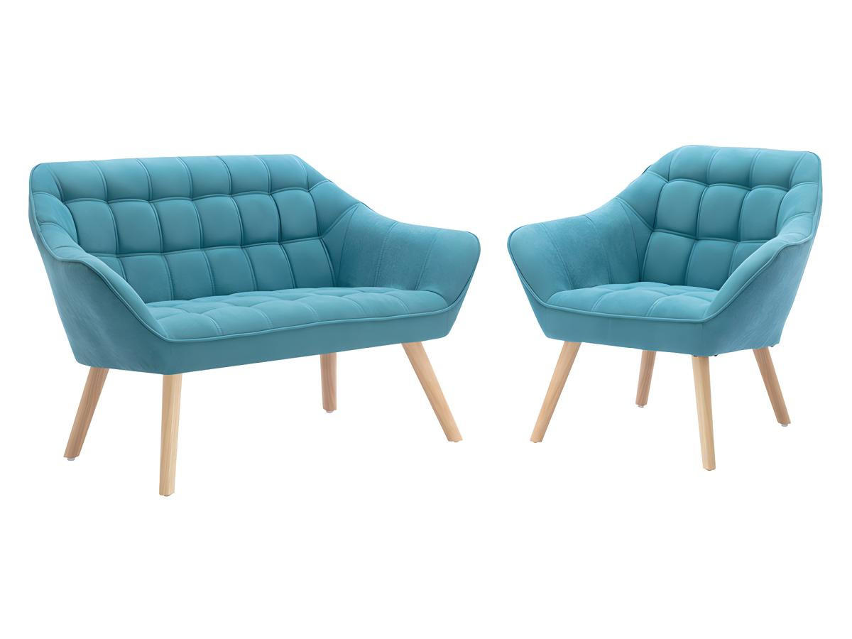 SOFA 2-Sitzer + Sessel - Stoff - Blau - CASERTA - Blau, Textil (73/77/127cm) - Vente-Unique
