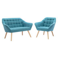 SOFA 2-Sitzer + Sessel - Stoff - Blau - CASERTA - Blau, Textil (73/77/127cm) - Vente-Unique