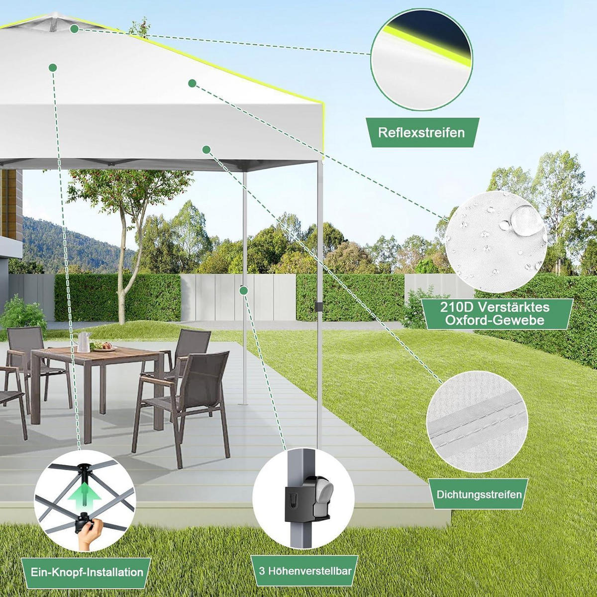 FALTPAVILLON 3x3m Weiß mit 4 Seitenwänden - Weiß, Textil (300/298.2/300cm)