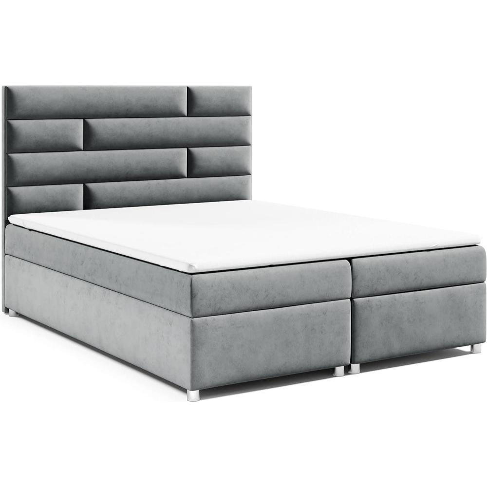 BOXBETT mit Bettkasten Trinity K-5 Bonellfederkern inkl. Topper - Grau, Holz/Holzwerkstoff (160/200cm) - Best For Home