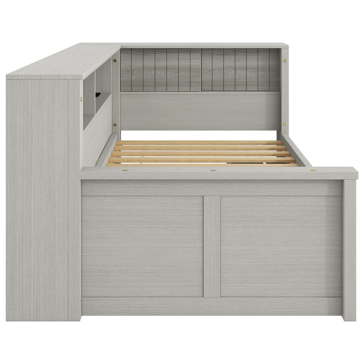 STAURAUMBETT 90/200 cm DE-03353, mit Ablagefächern, 3 Schubladen und LED, in Grau - Grau, Holz/Holzwerkstoff (90/200cm) - ComfortXL