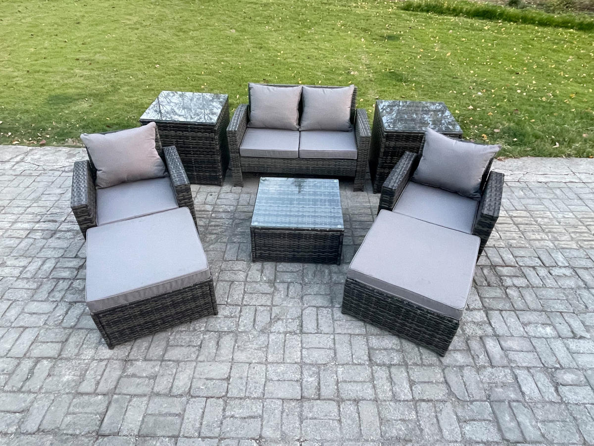 GARTENMÖBEL-SET mit Kissen Polyrattan Dunkelgrau 6-Sitzer - Dunkelgrau, Metall - Fimous