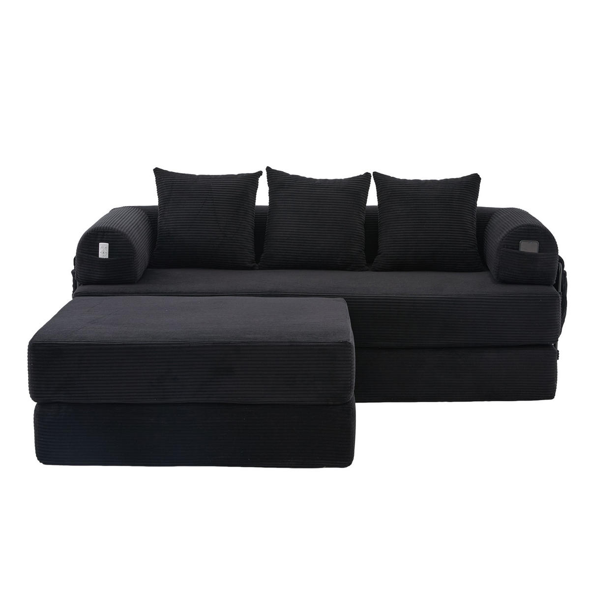 SOFA modular mit Hocker ca. 200 x 190 x 67 cm Cord Black - Schwarz, Kunststoff (190/200cm) - Meubliv
