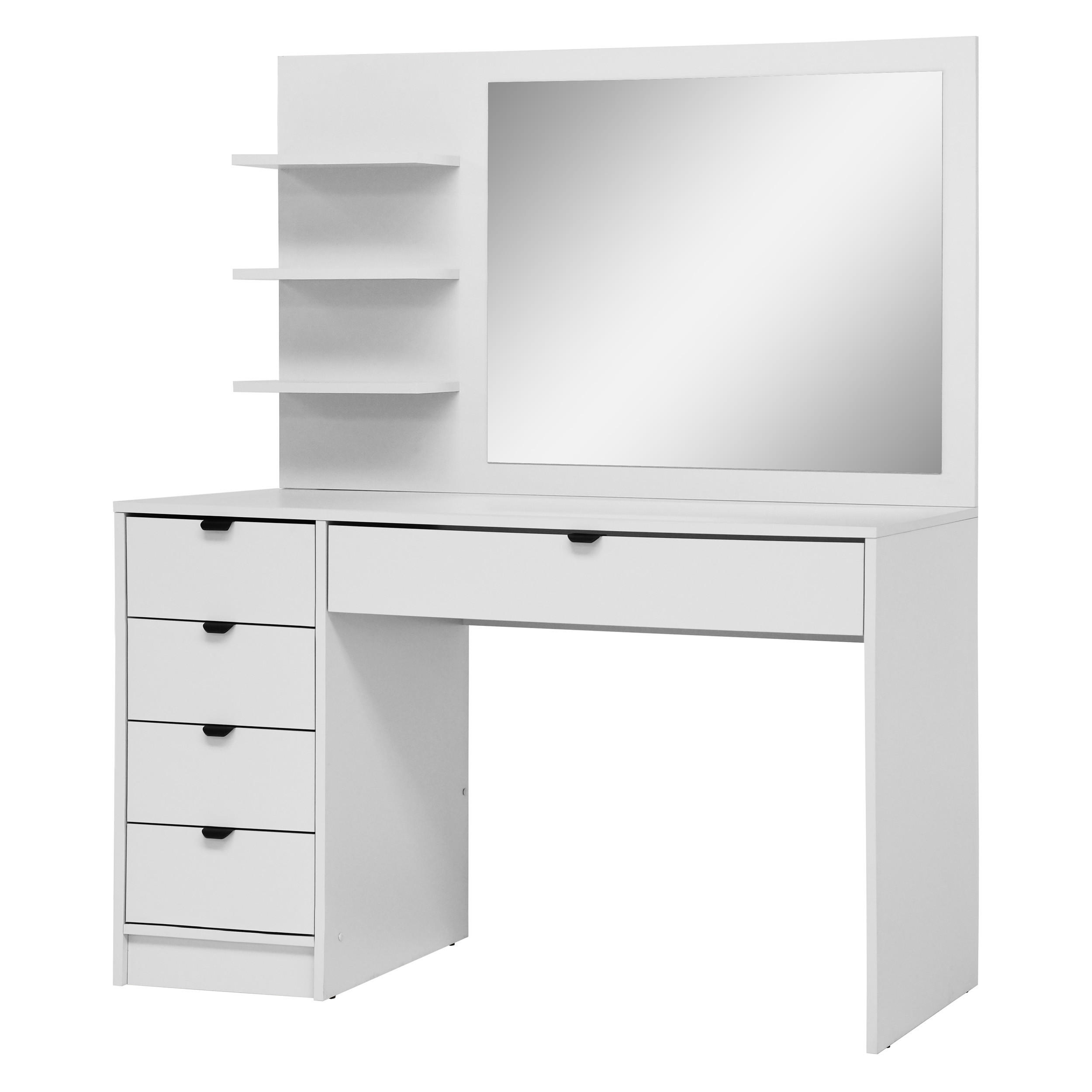 SCHMINKTISCH Malta mit 5 Schubladen, mit Spiegel, mit Griffen, Weiß - Schwarz/Weiß, Holzwerkstoff/Metall (120/145.5/57cm) - Beautysofa