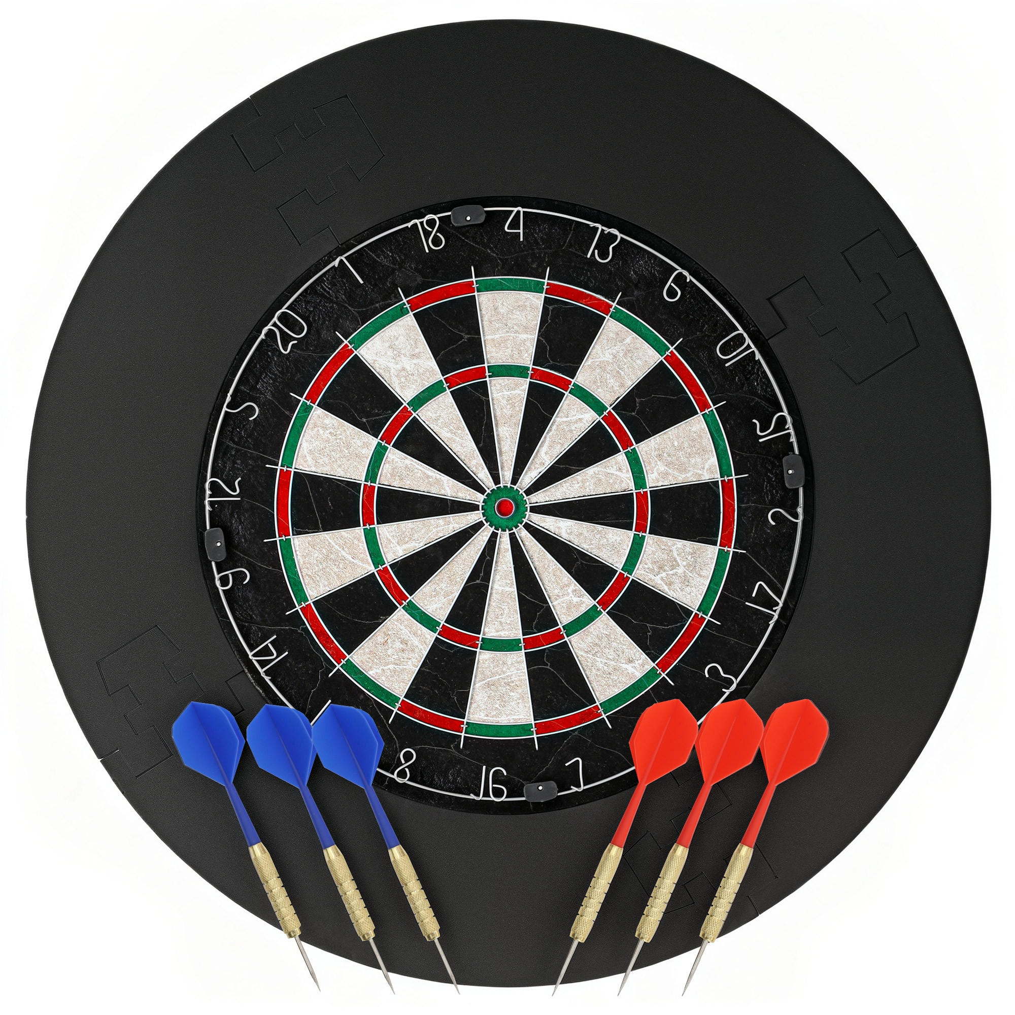 DARTSCHEIBE DE-10828 mit Schutzring & 6 Stahlspitzen-Darts Schwarz - Schwarz, Kunststoff (71.5/71.5cm) - ComfortXL