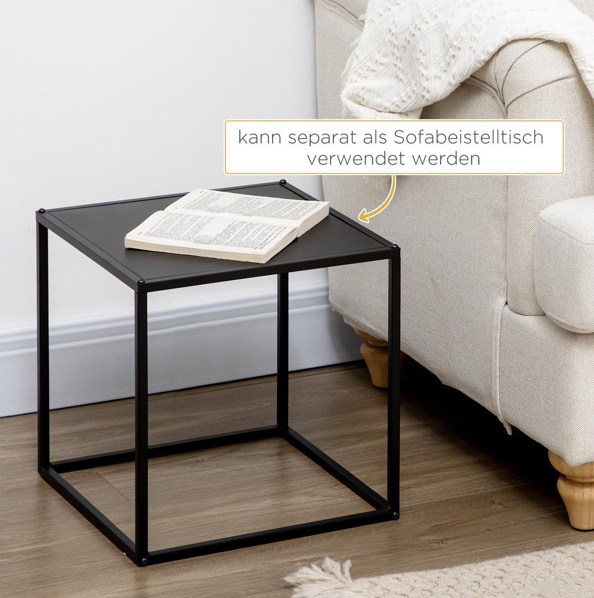 COUCHTISCH-SET 40/40/40 und 35/35/35 cm, 2-teilig, flexibel stellbar mit Stahlgestell, Schwarz - Schwarz, Metall (40/40/40cm) - Redom