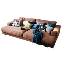BIG SOFA XL MIT TABLETT NATUR MADELINE Braun Webstoff - Cognac/Dunkelbraun, Kunststoff/Textil (290/85/190cm) - KAWOLA