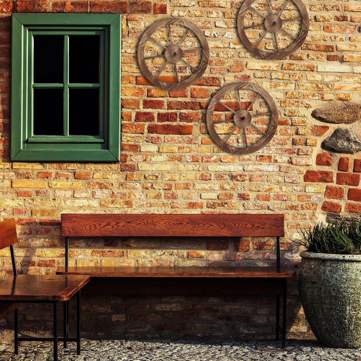 3XWAGENRAD - Braun, Holz/Kunststoff (40/40/2.5cm) - Relaxdays