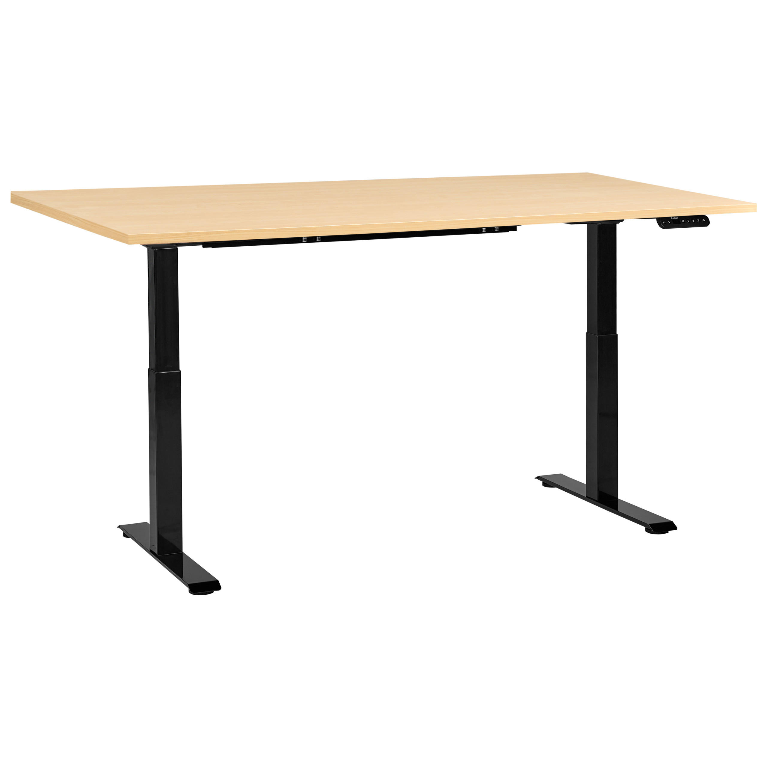 SCHREIBTISCH elektrisch höhenverstellbar 160/72 cm Schwarz/Hellbraun Destines - Hellbraun/Schwarz, Holzwerkstoff/Metall (72/160/63cm) - Beliani