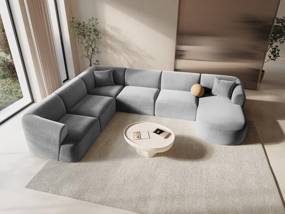 MODULARES-PANORAMASOFA links Campi aus Samt grau 7 Sitzplätze - Grau, Textil (255/70/330cm) - Cosmopolitan Design