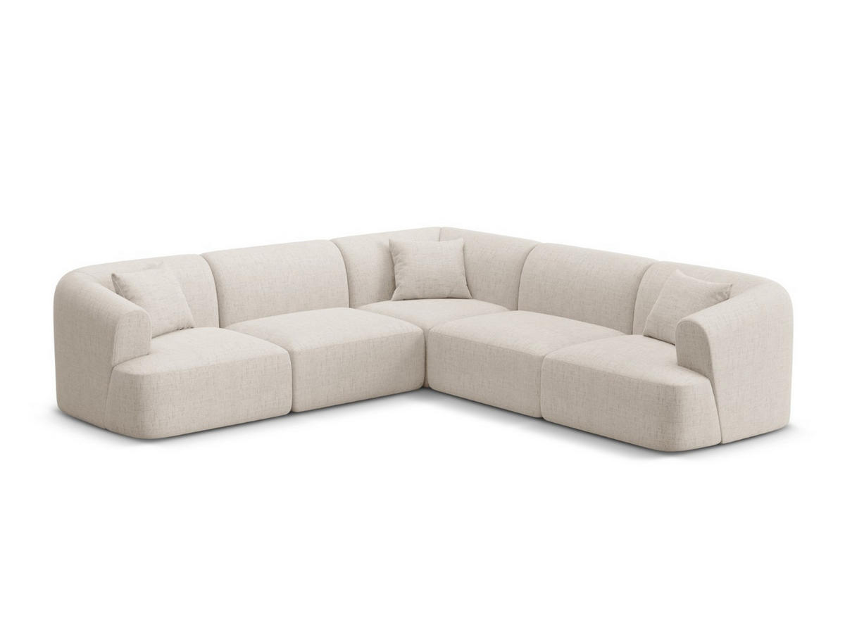 SYMMETRISCHES-MODULARES-ECKSOFA Campi aus strukturiertem Stoff leichtes beige 6 Sitzplätze - Creme, Textil (255/255cm) - Cosmopolitan Design