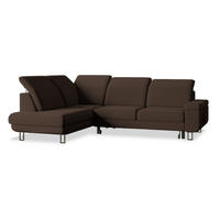 ECKSOFA LERMA R-S Braun Velours-Stoff mit Schlaffunktion - Braun, Holz (253/190cm) - MASSENO