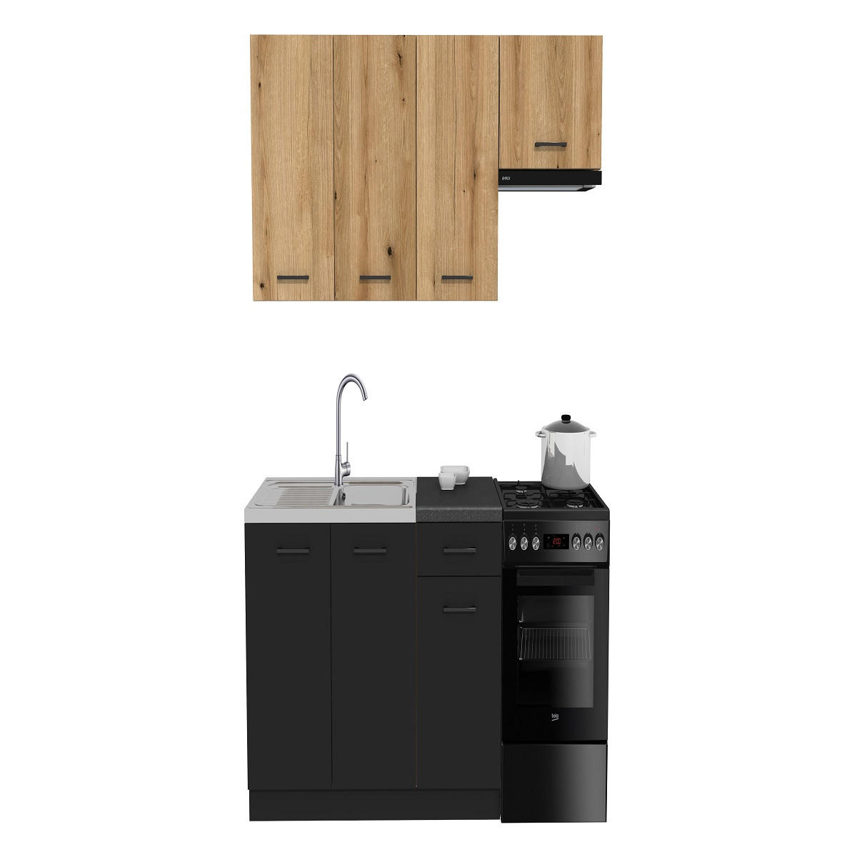 KÜCHENZEILE 170 cm mit Arbeitsplatte - SIMPLY Z5 - in Eiche / Schwarz Matt - Schwarz/Eiche Artisan, Holz/Metall (170/212/53cm)