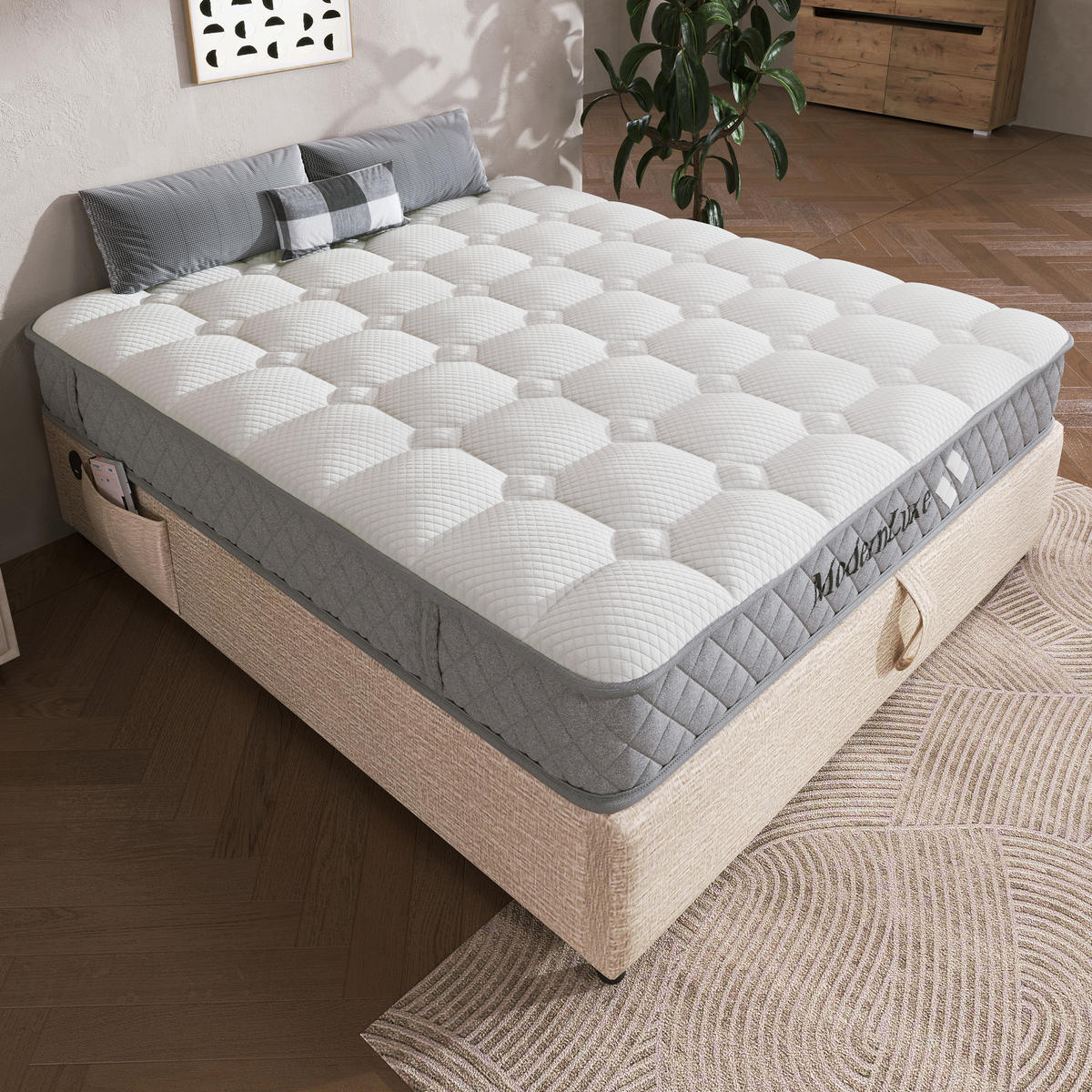KALTSCHAUMMATRATZE 160/200 cm Weiß Härtegrad H3, 20 cm Höhe mit 4 Griffe und Vakuumverpackt - Weiß, Textil (160/200cm) - Oxeza