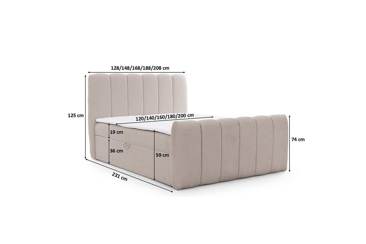 KONTINENTÁLNÍ POSTEL se dvěma úložnými prostory, žinylková tkanina Catch Me, Popelavě šedá, 120x200 cm, CHLOE - světle šedá, dřevo (120/200cm) - Kaiser Möbel