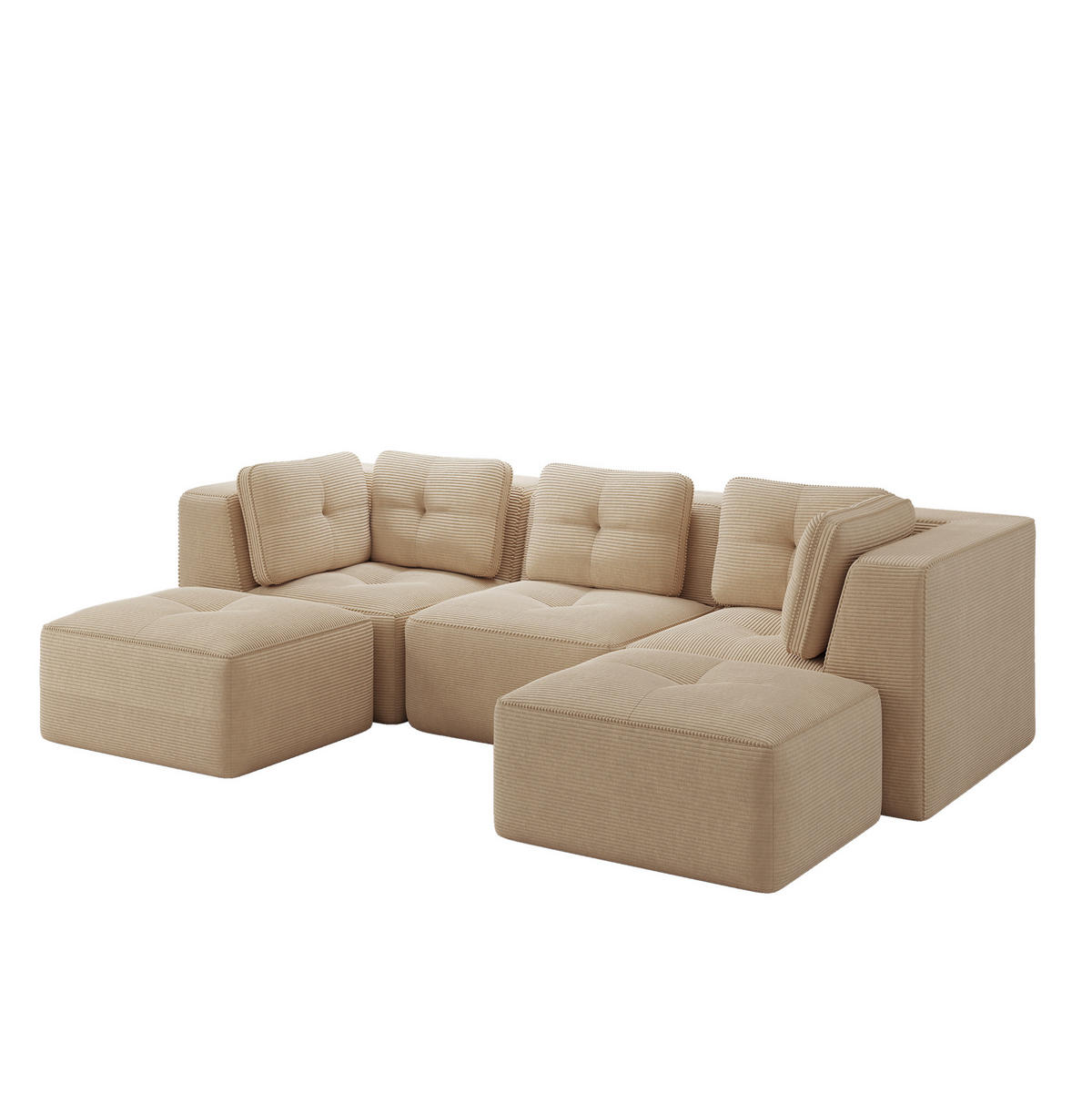 ECKSOFA 297/177/69 cm beige aus Cord mit modularem Aufbau und tiefer Sitzfläche - Beige, Textil (177/297cm) - OKWISH