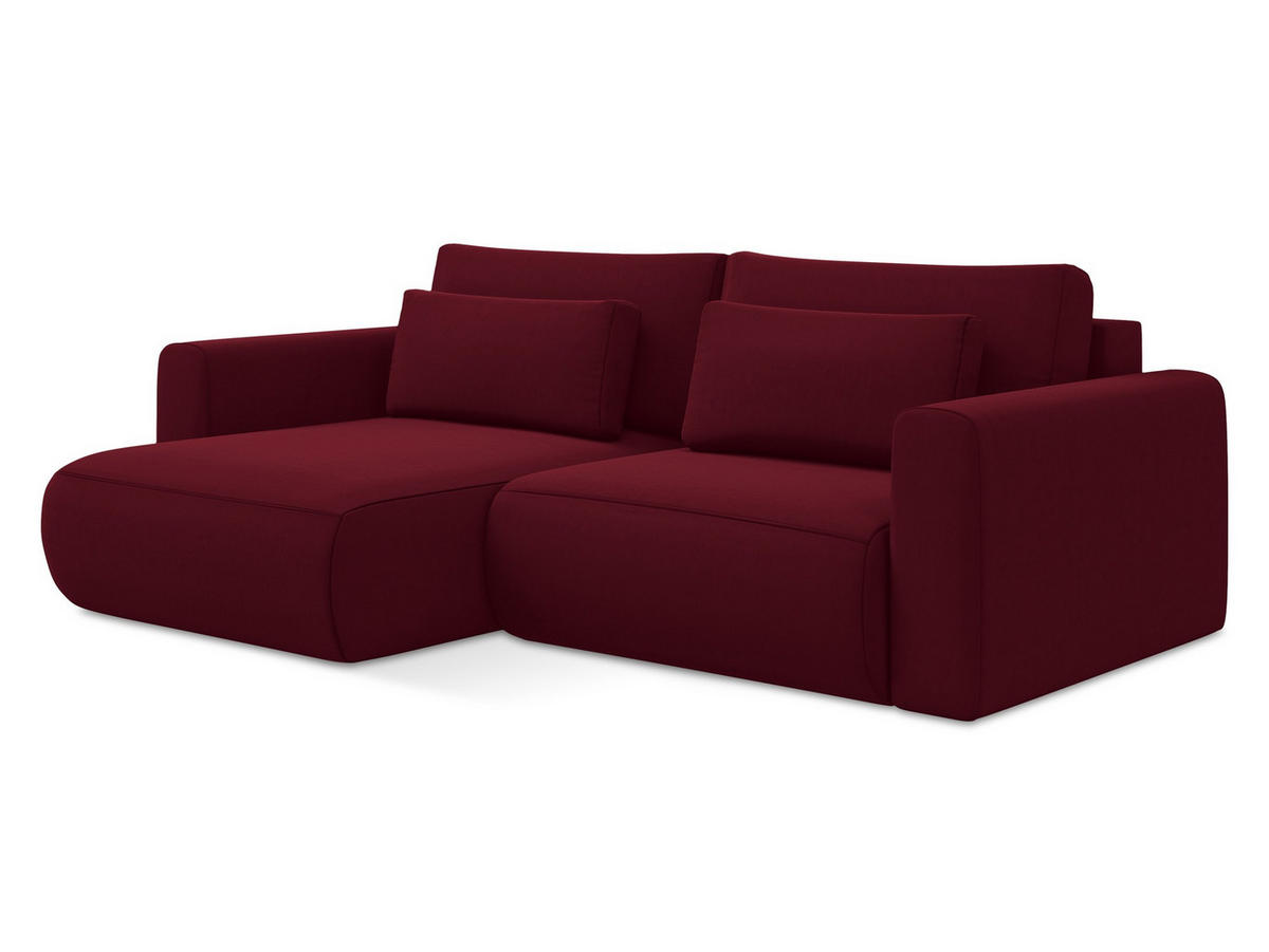 ECKSOFA mit Schlaffunktion Samt Stoff Rot - Bordeaux/Rot, Kunststoff/Textil (149/240cm) - Makamii