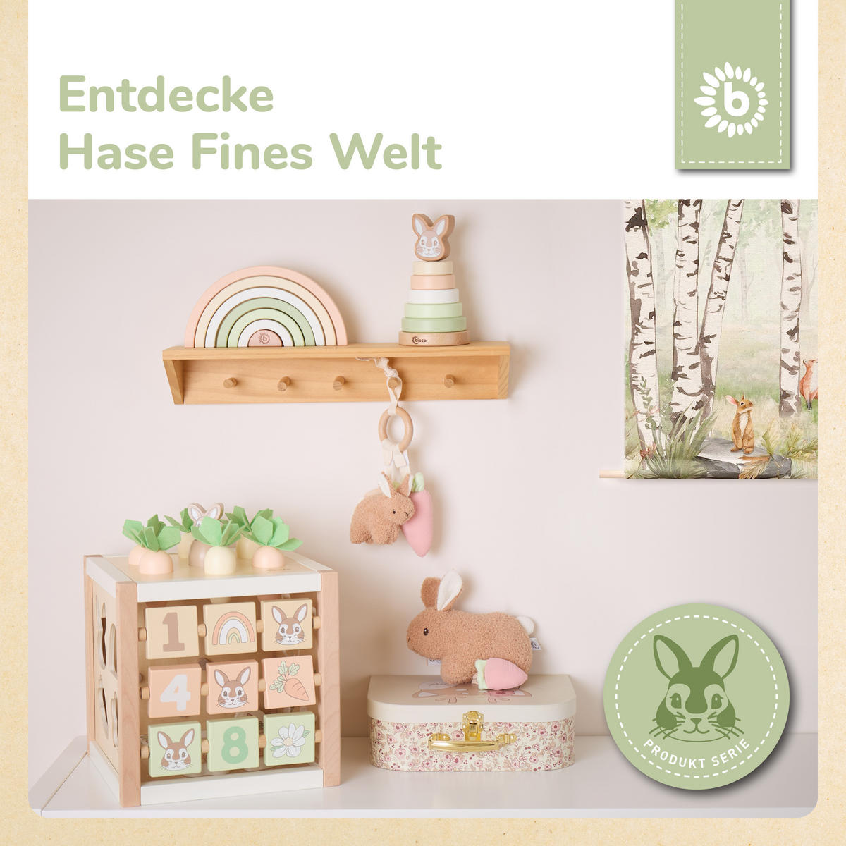 MOTORIKWÜRFEL Hase Fine XXL Holz FSC - a - Grün, Holz (30/30cm) - Bieco Spielwaren