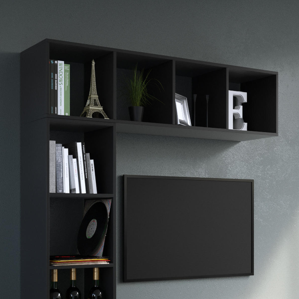 RAUMTEILER Ludus Schwarz 142.5 x 36.2 cm - Schwarz, Holzwerkstoff (142.5/36.2/33cm) - Vicco