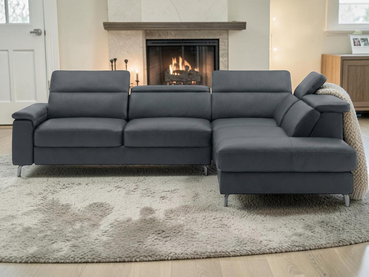ECKSOFA Ambassador Echtleder Anthrazit - Anthrazit, Leder/Metall (272/224cm)