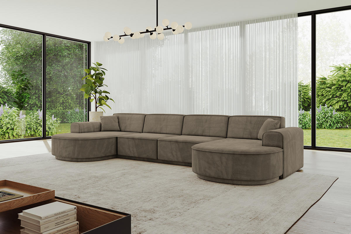 WOHNLANDSCHAFT MARI-U2-v3 - 388x171x83 cm Dunkelbraun Velours - Dunkelbraun/Schwarz, Holzwerkstoff/Kunststoff (388/83/171cm) - ALTDECOR