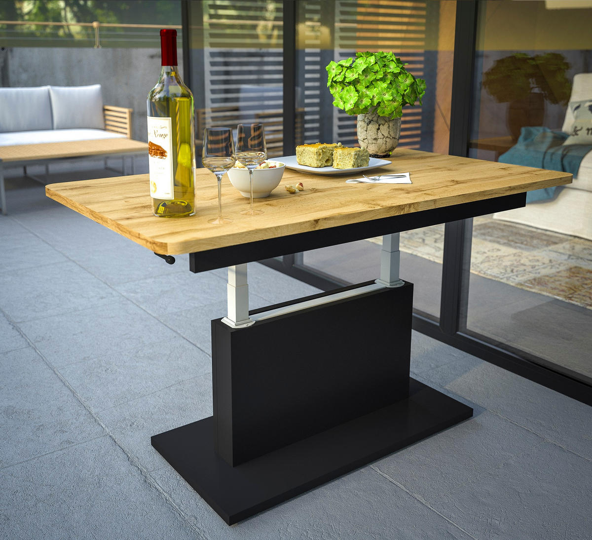 COUCHTISCH rechteckig Eiche Wotan - Schwarz matt 126/70/58 cm - Eiche Wotan/Schwarz, Holzwerkstoff (70/126/58cm) - designimpex