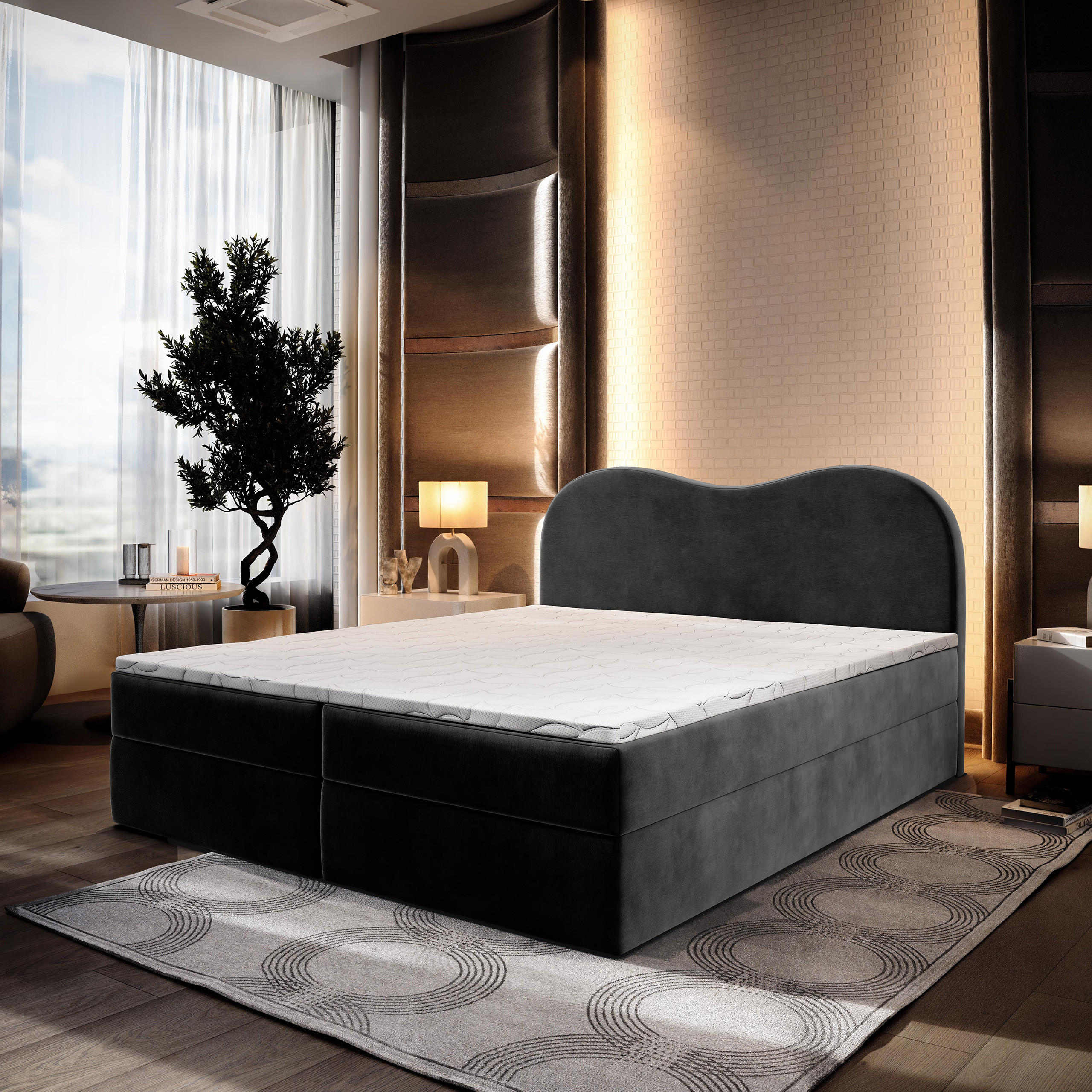 BOXBETT FLUVIA M 140x200 cm mit Matratze und Topper - Schwarz - Schwarz, Holz (140/200cm) - MASSENO