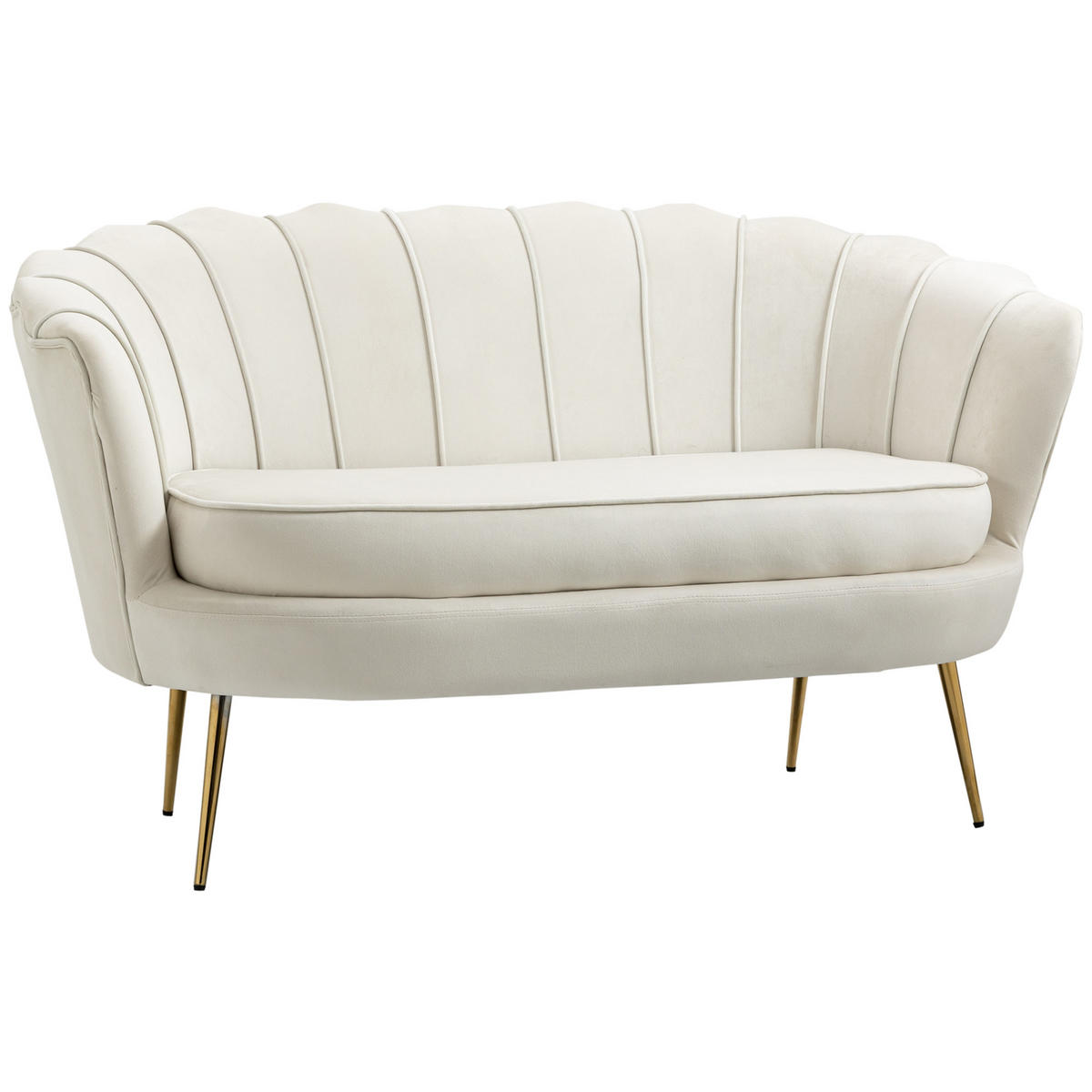 2-SITZER SOFA DE-06454 Samtoptik, geschwungenes Rückenteil Creme/Gold - Creme, Textil/Metall (130/77/77cm) - ComfortXL