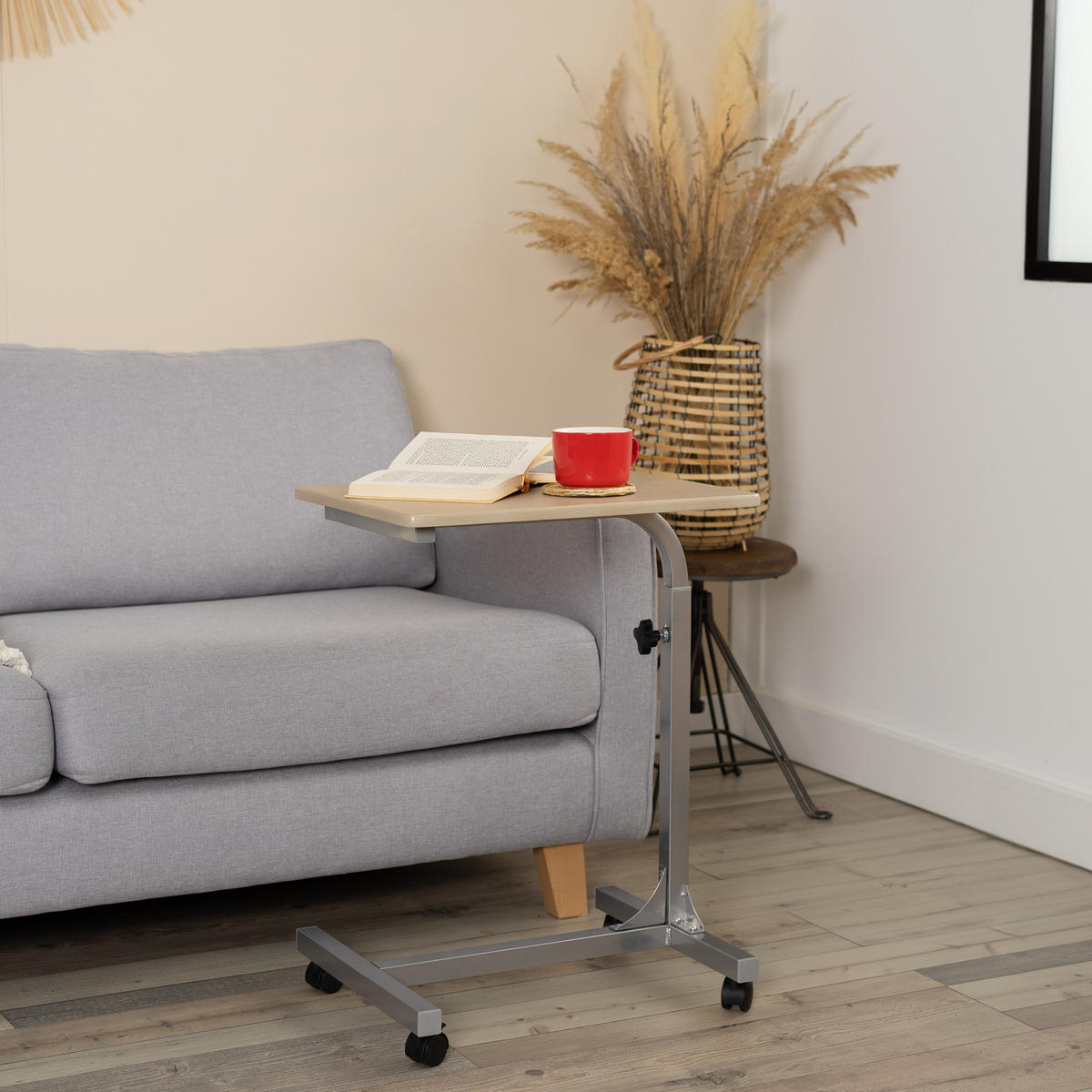 BEISTELLTISCH HÖHENVERSTELLBAR MIT ROLLEN - Eichefarben, Metall (79/48/37cm) - Meubles Cosy
