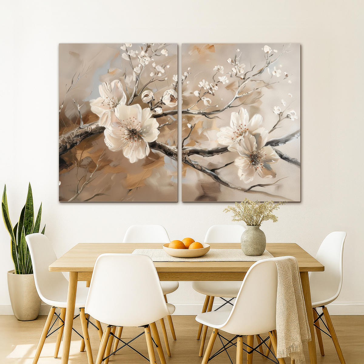 LEINWANDBILD 2er Set Blüte - Beige - Abstrakt - Blumen 180x120 cm - Hellbraun, Textil (180/120cm) - MuchoWow