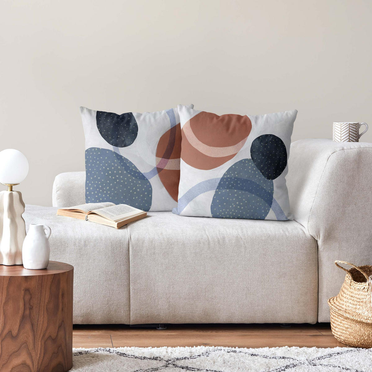 DEKOKISSEN 2er-Set Orbit mit Punkten Set I 50/50 cm - Blau, Textil (50/50cm) - Bilderwelten