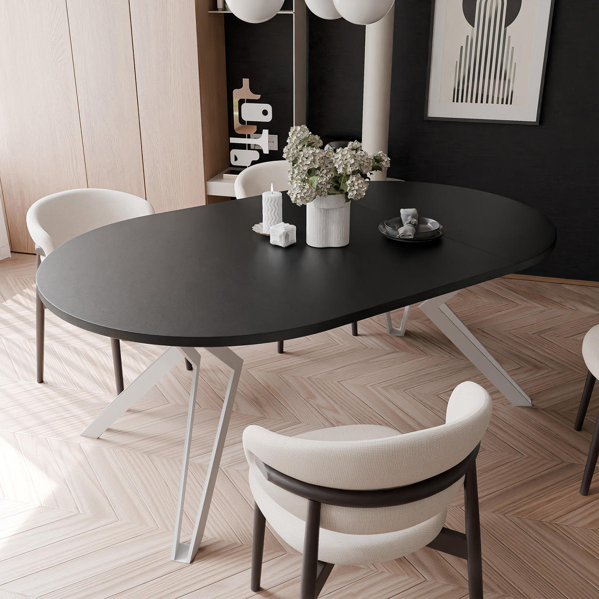 ESSTISCH ausziehbar aus MDF, Schwarz - Schwarz/Weiß, Holzwerkstoff (120/120/76cm) - Idohome