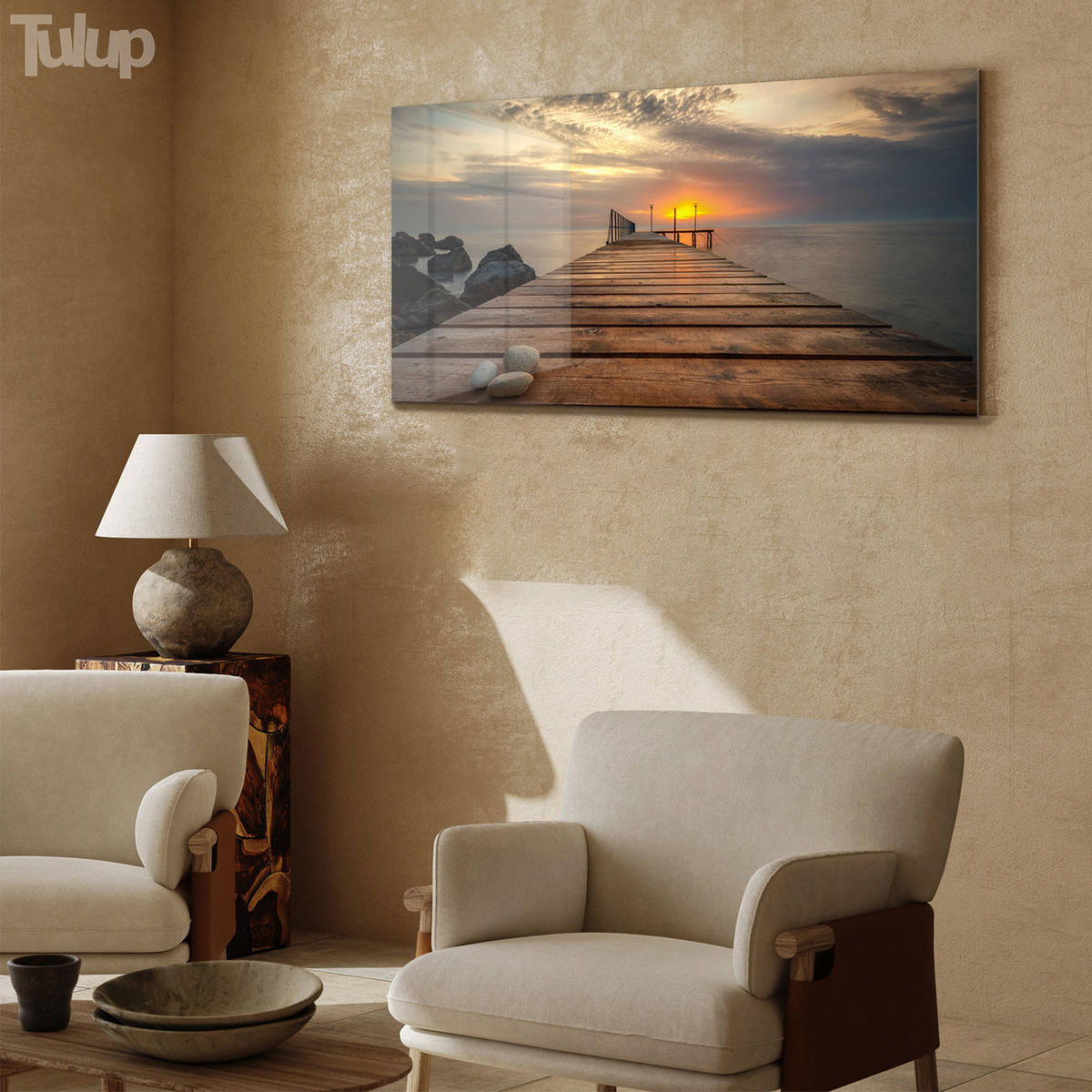 GLASBILD 120x60 cm Meereslandschaft - Cognac, Glas (120/60cm) - TULUP