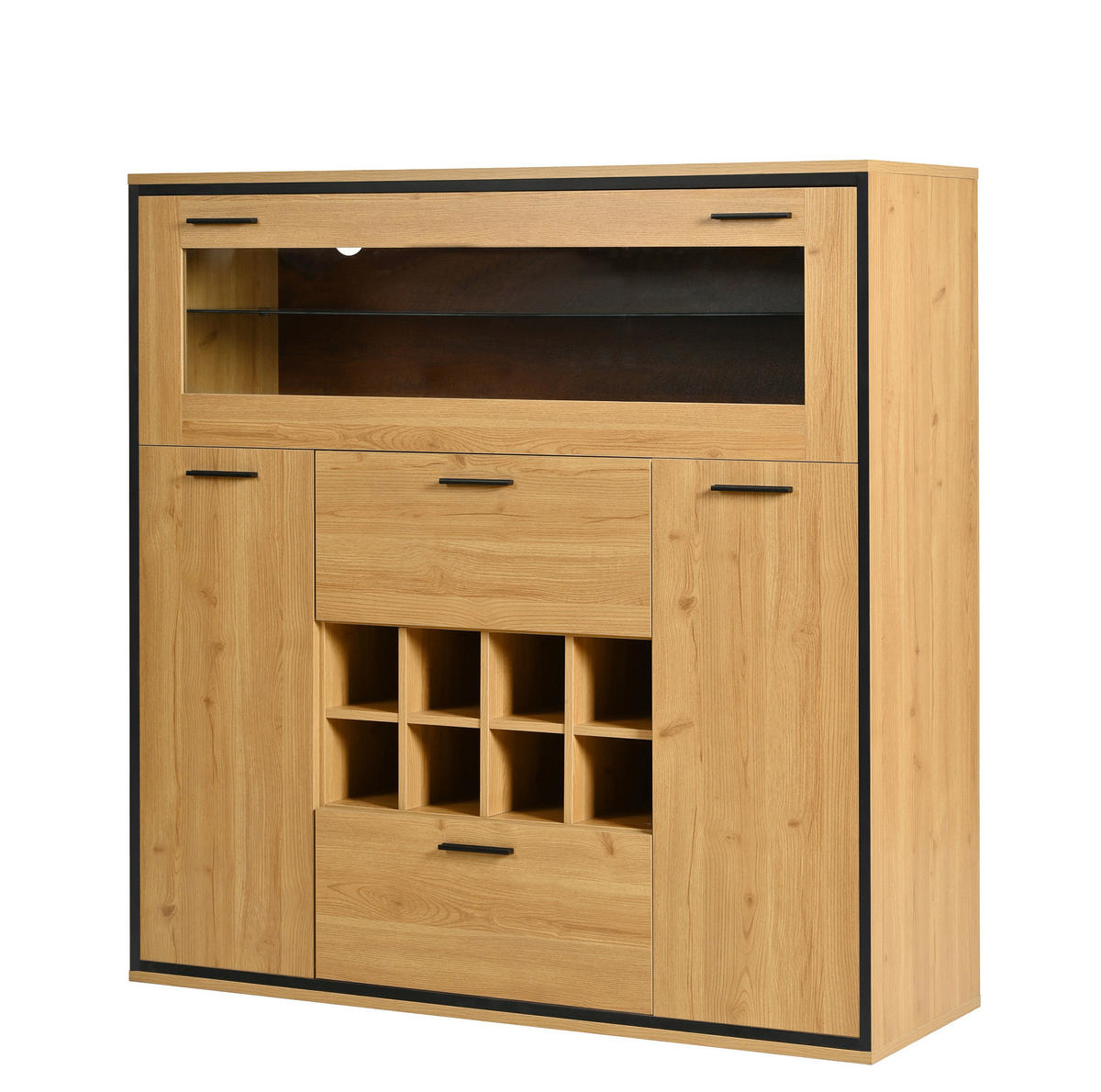 SIDEBOARD mit Weinregal 110 x 38 x 111 cm Holzoptik Schwarz - Braun, Holzwerkstoff (110/111/38cm) - Meubliv