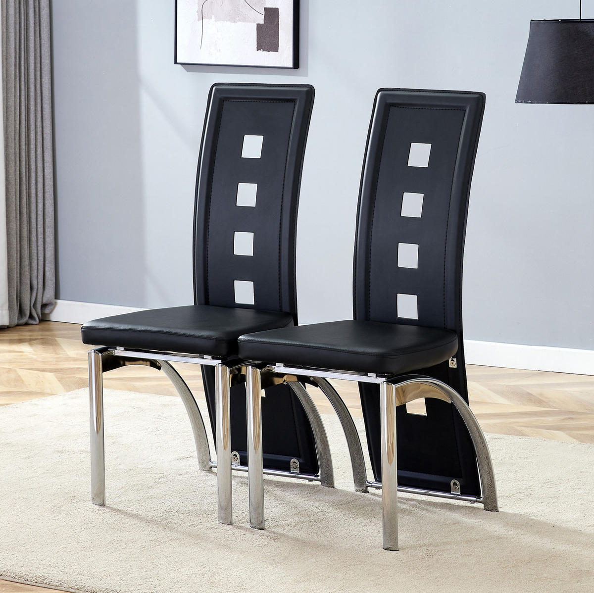 ESSZIMMERSTUHL 2er-Set mit Lochmuster 102,5 cm PU-Leder Schwarz - Schwarz, Metall (49/102.5/43cm) - Meubliv
