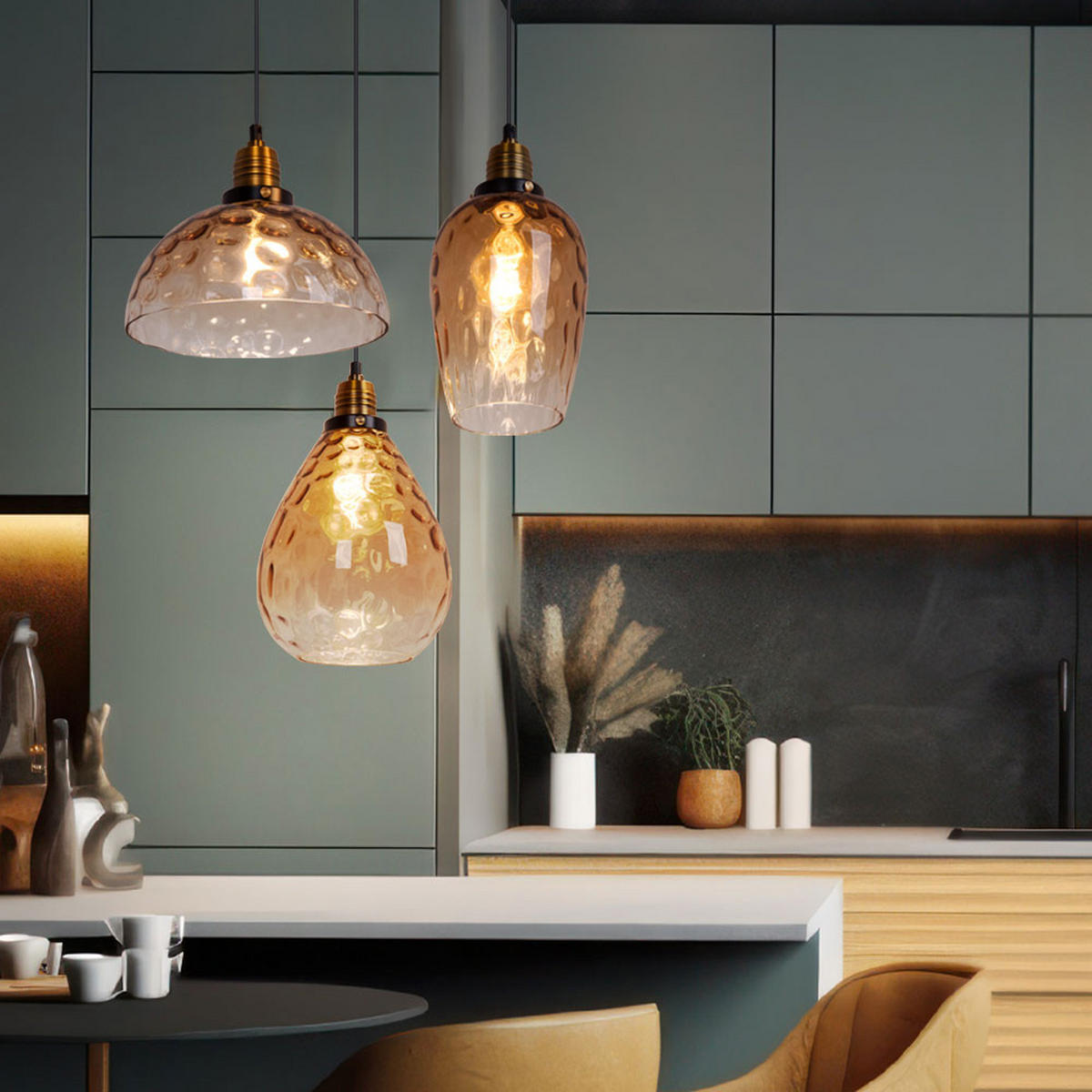 HÄNGELEUCHTE Metall Schwarz Amber 3-Flammig - Schwarz, Glas (46/46/150cm) - Globo Lighting